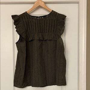 Banana Republic Olive Green Blouse with Ruffle Detail
